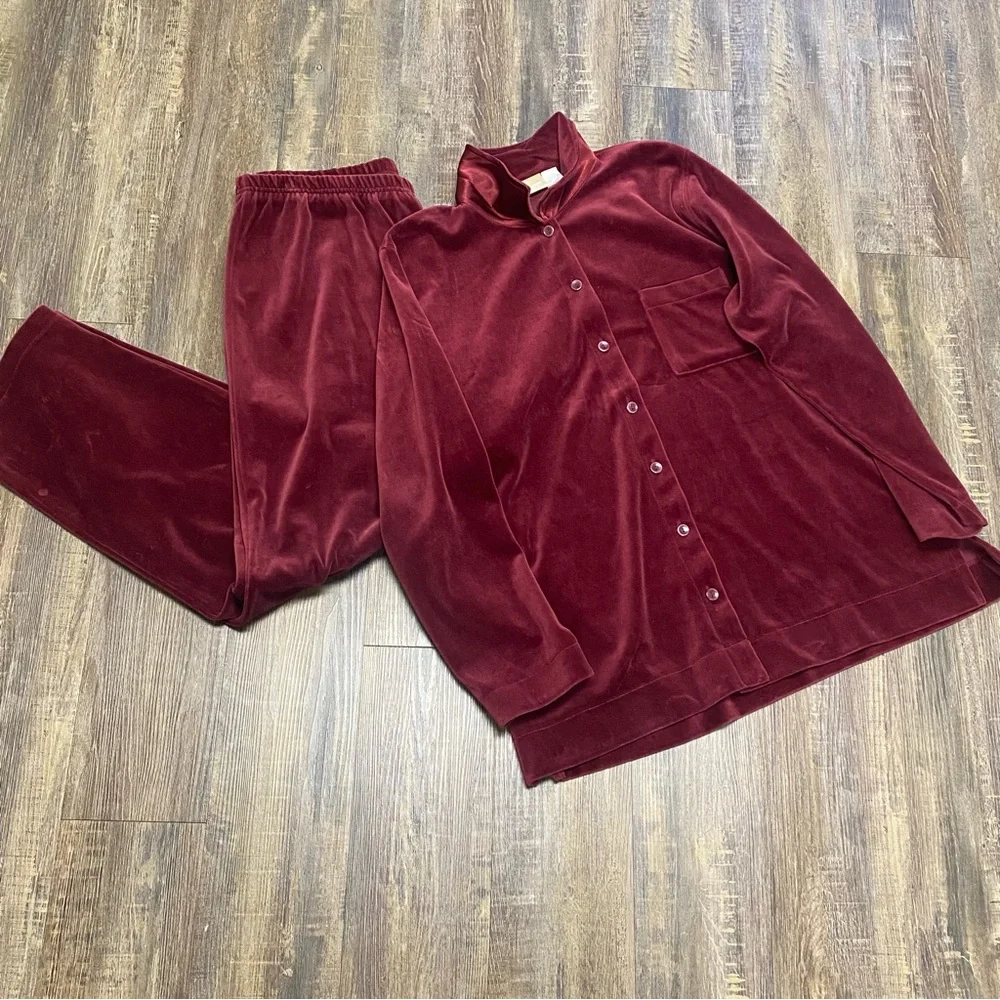 Liz Claiborne Maroon Lizwear Velour Lounge Pant Sweat Suit Soft‎ Stretchy XL